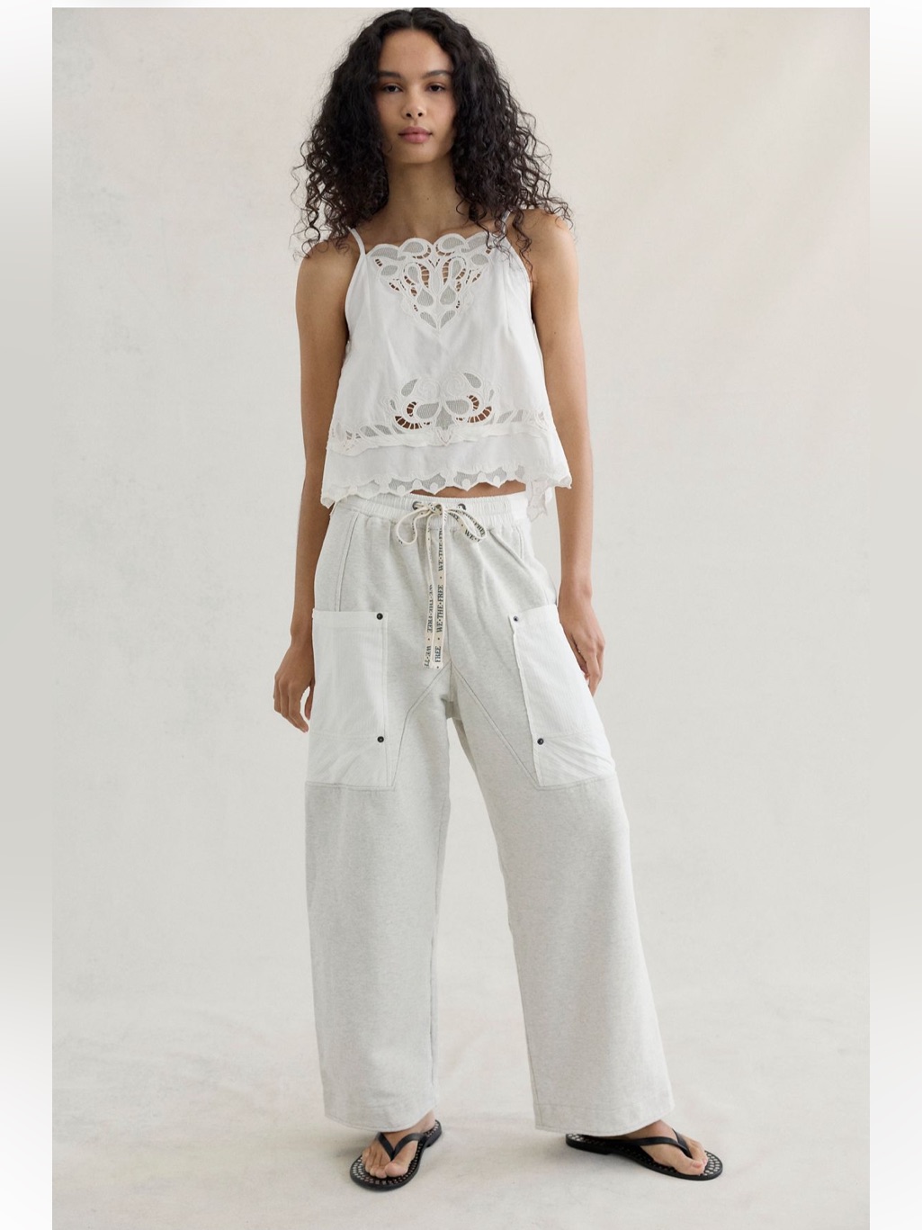 We The Free White Wide-Leg Cargo Drawstring Pants